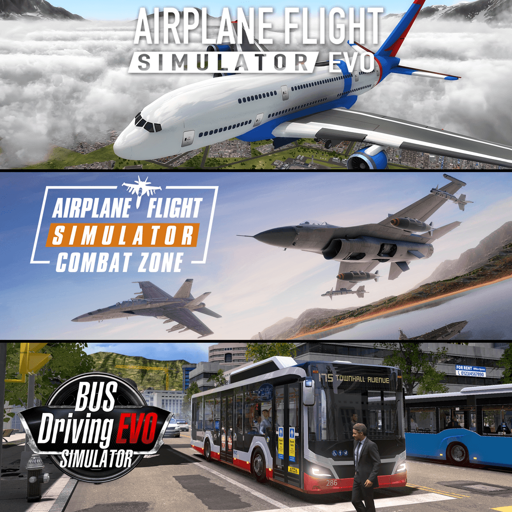 Airplane Flight Simulator : EVO & Combat Zone + Bus Driving Simulator : EVO Bundle